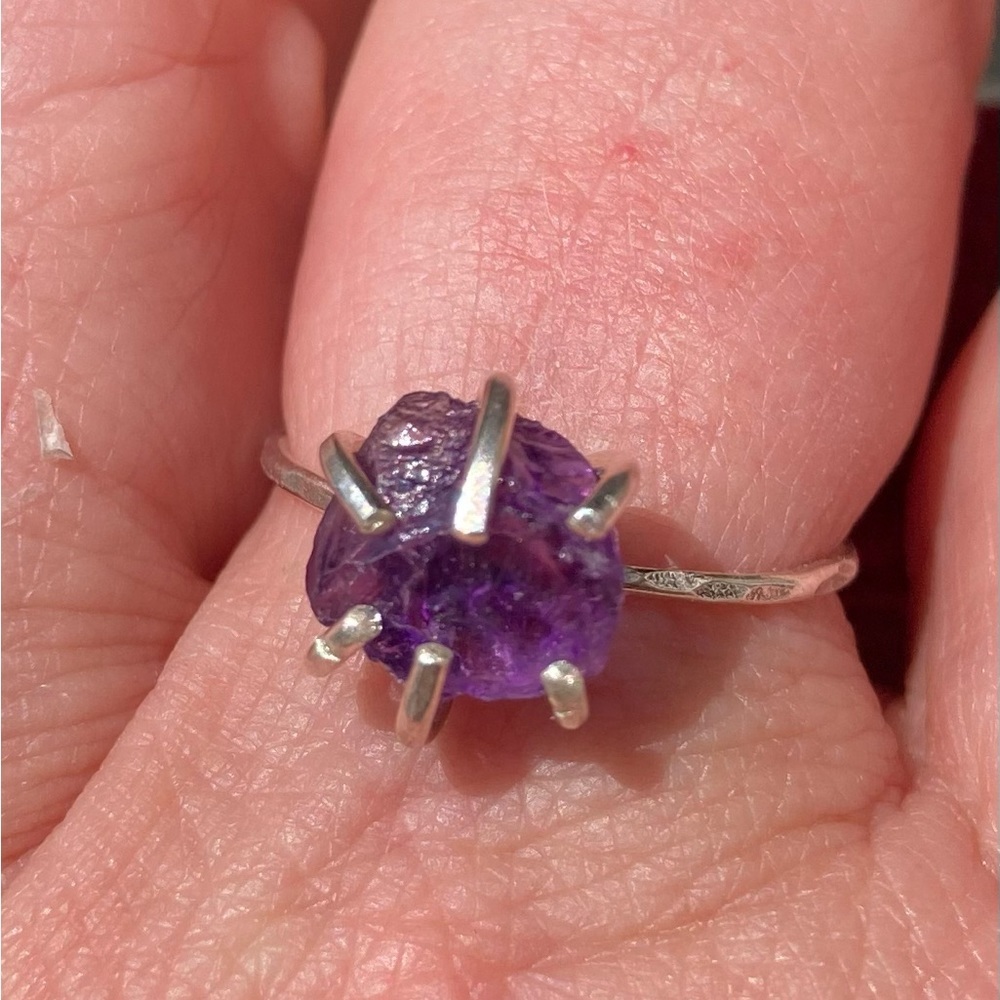 Sterling Silver Handmade ring with a raw Amethyst stone.